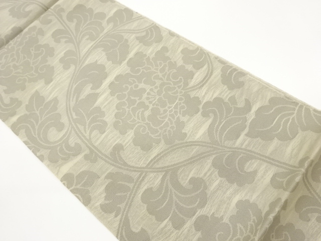 JAPANESE FUKURO OBI FOR SUMMER / WOVEN FLOWER ARABESQUE / BY ORIETSU